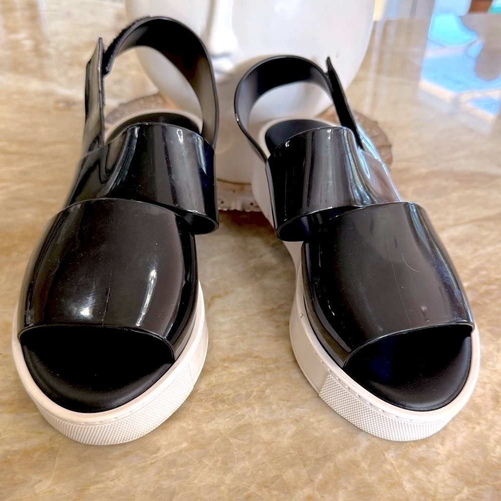 Melissa 7  Black and White Sporty jelly Sandals